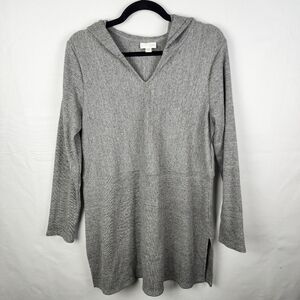 J Jill Gray Hooded‎ Knit Tunic Sweater Size Medium
